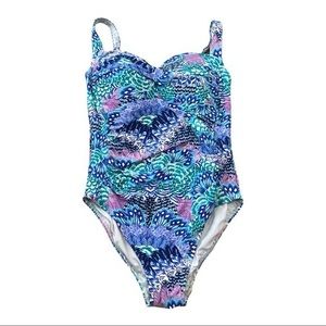 bond-eye Women’s Blue Floral One Piece‎ Swimsuit Size 12 D/DD Bathing Suit